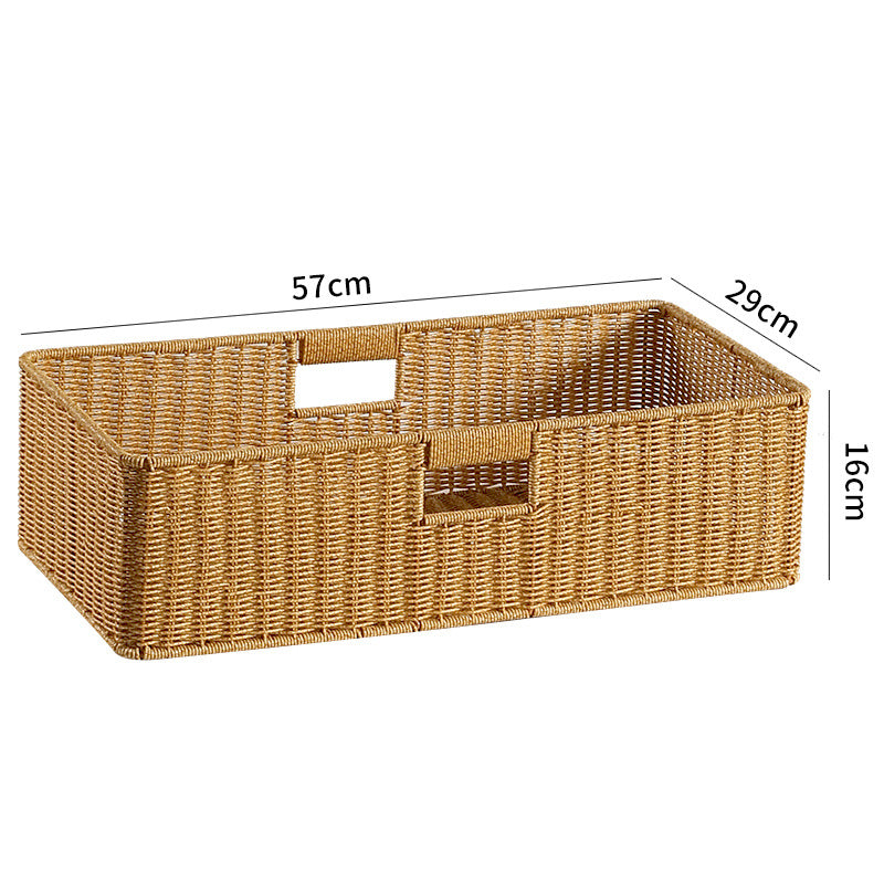 Large Handwoven Rectangular Storage Basket with Cutout Handles Siopsrl