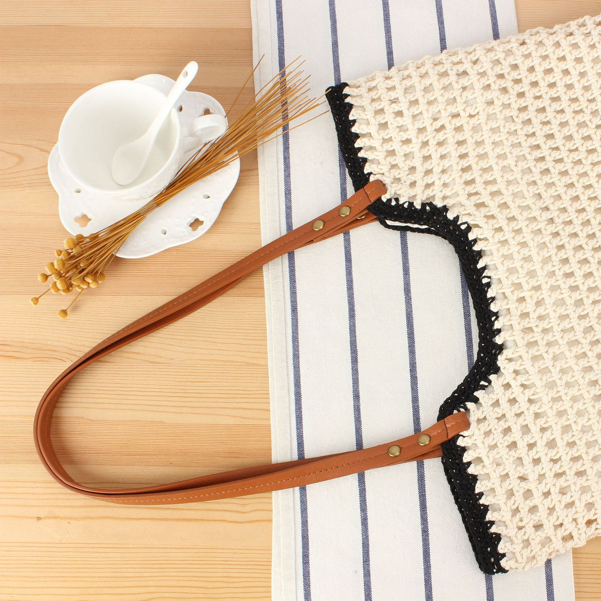 Siopsrl | Stylish Macrame Tote Bag with Sturdy Leather Handles Siopsrl