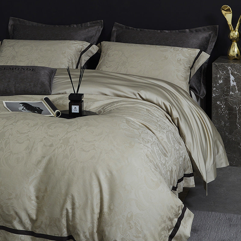 Luxurious Satin Bedding Set with Jacquard Floral Pattern and Concealed Zipper