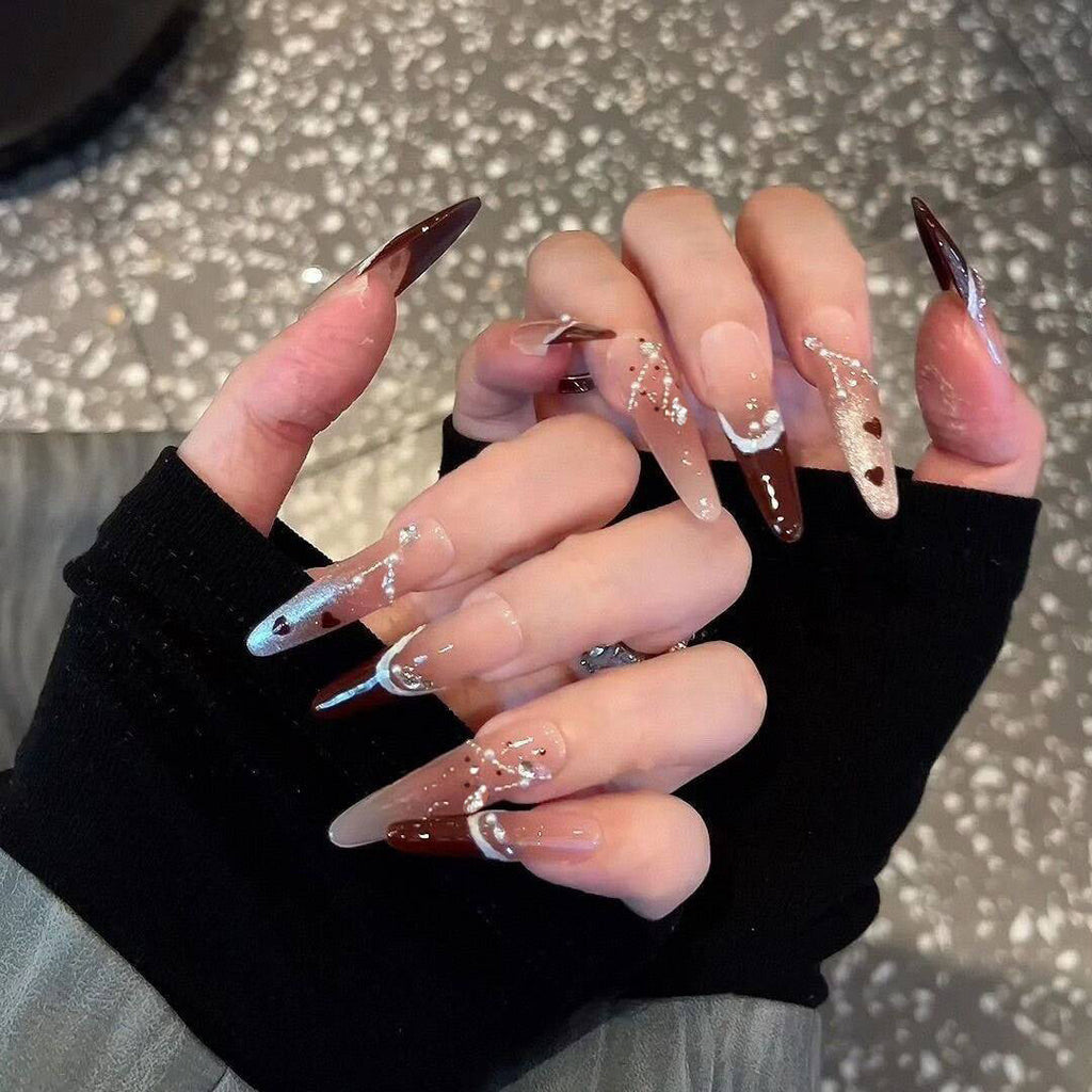 Siopsrl | Decorative Press-On Nails with Gem Accents Siopsrl