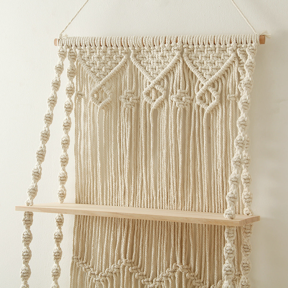 Macrame Wall Shelf with Natural Wooden Shelves Siopsrl