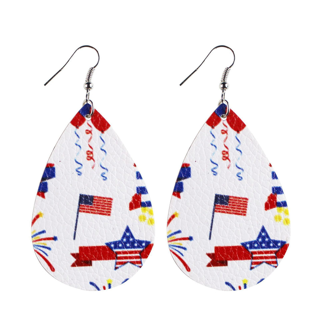 Women's star stripe print faux leather drop earrings with fishhook Siopsrl