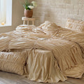 Luxurious gathered bedding set with ruffle, frills, and ties