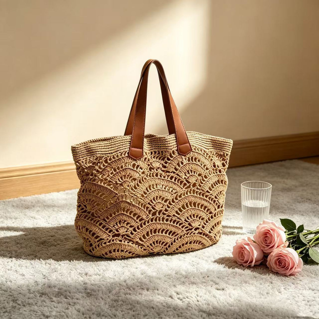 Siopsrl | Braided beach bag with leather handles Siopsrl