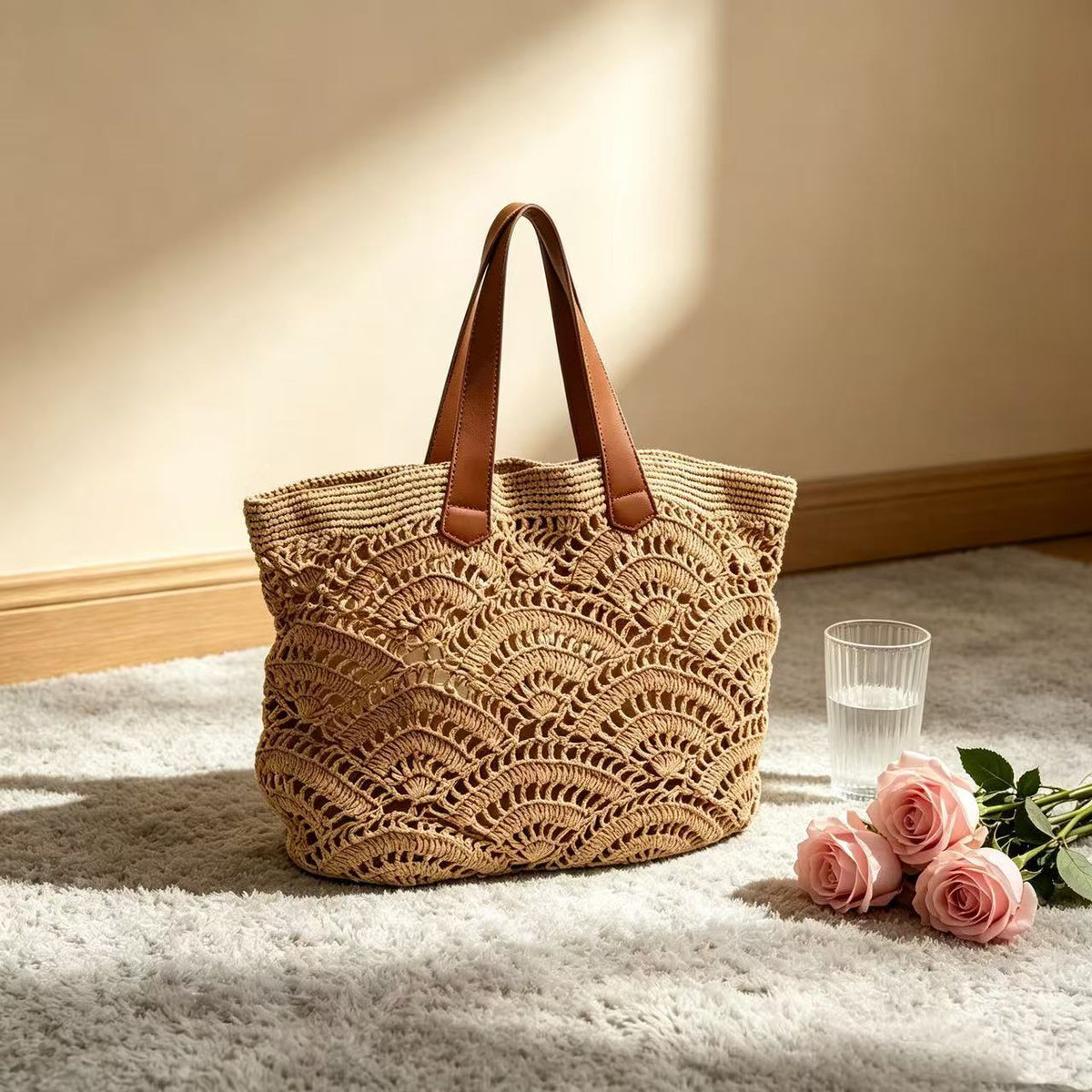 Siopsrl | Braided beach bag with leather handles Siopsrl