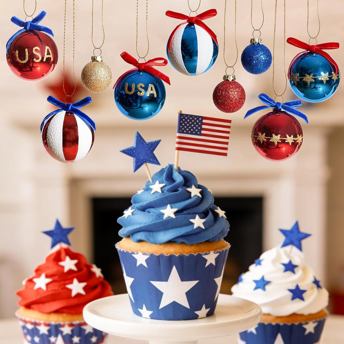 Siopsrl | Unisex nan patriotic Christmas ball set with glitter and mirror surfaces as well as bow suspension Siopsrl