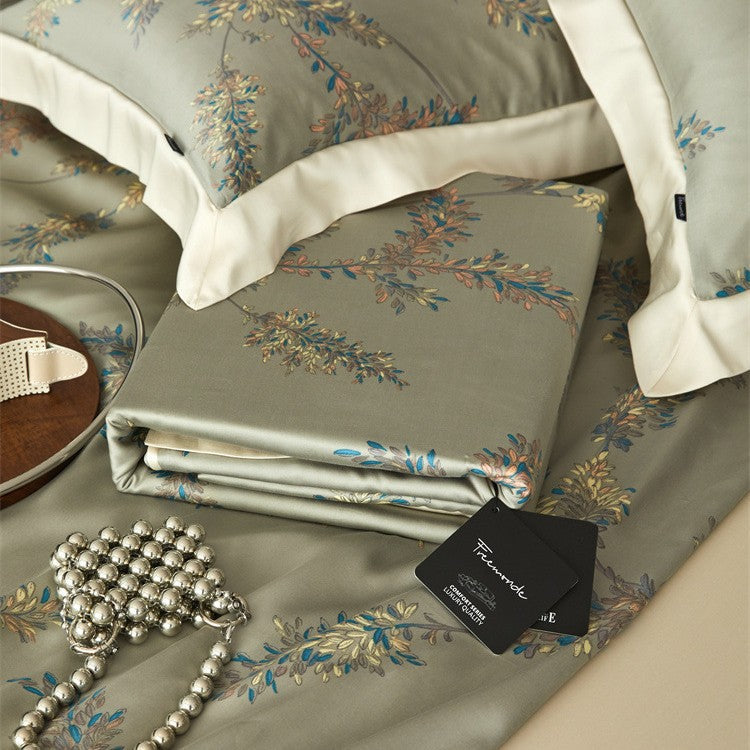 Luxurious satin bedding set with geometric jacquard pattern and satin trim Bowlift