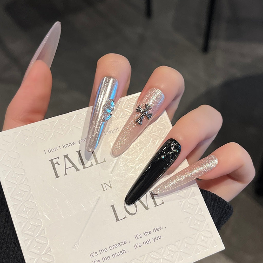 Siopsrl | Decorative Press-On Nails with Gem Accents Siopsrl