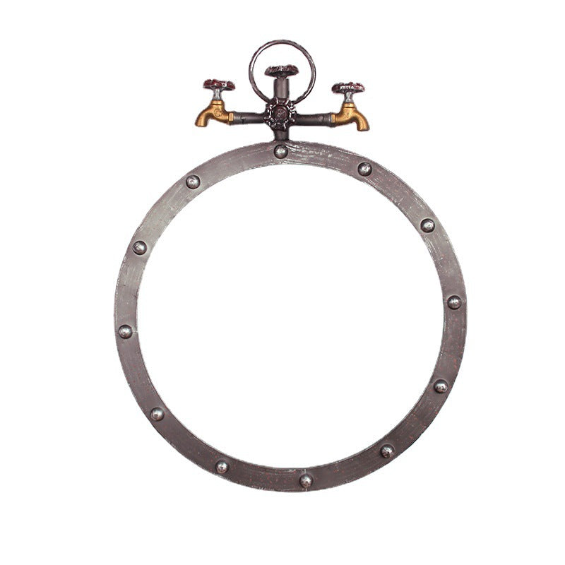 Industrial-Style Round Wall Mirror with Vintage Pipe Design Siopsrl