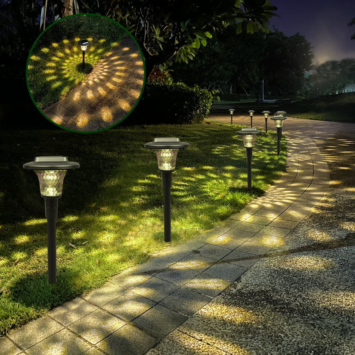 Siopsrl | Solar LED Projecting Pathway Stake Lights With Color-Changing Crystal Lens And Dusk-To-Dawn Sensor Siopsrl