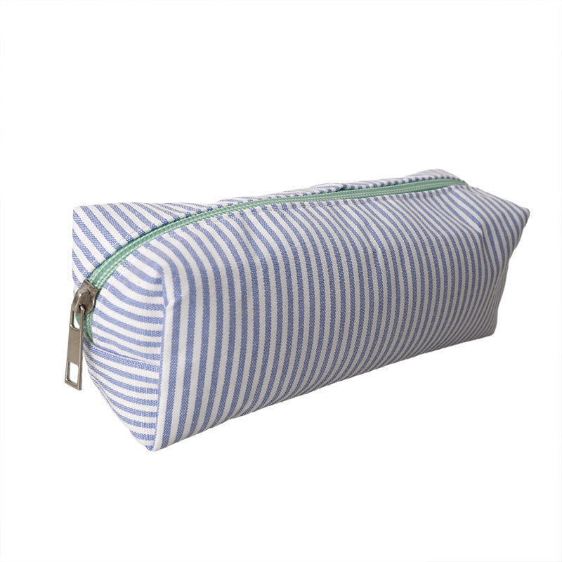 Striped Canvas Pencil Case and Stationery Organizer with Top Zipper Siopsrl