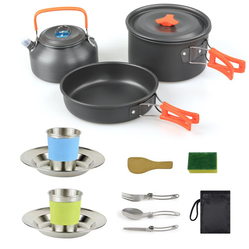 Siopsrl | lightweight hard-anodized camping cookware set with folding handles compact kettle and stainless cup plates Siopsrl