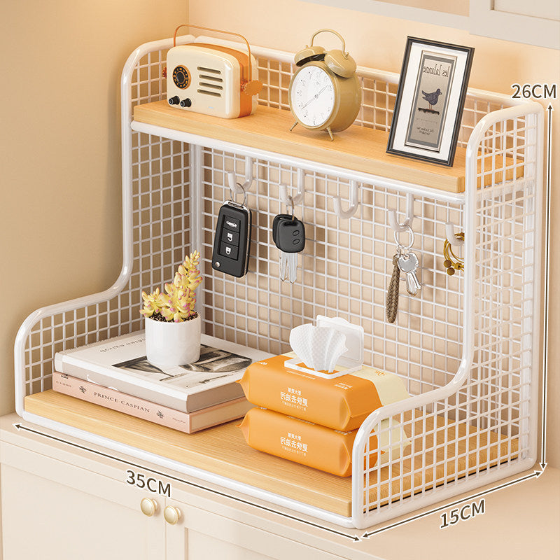 Wall-Mounted Double-Shelf Organizer with Hooks Siopsrl