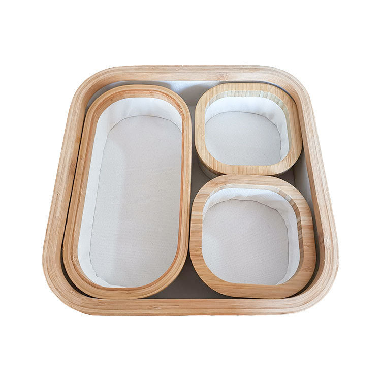 Storage basket set with bamboo frame and fabric inserts Siopsrl
