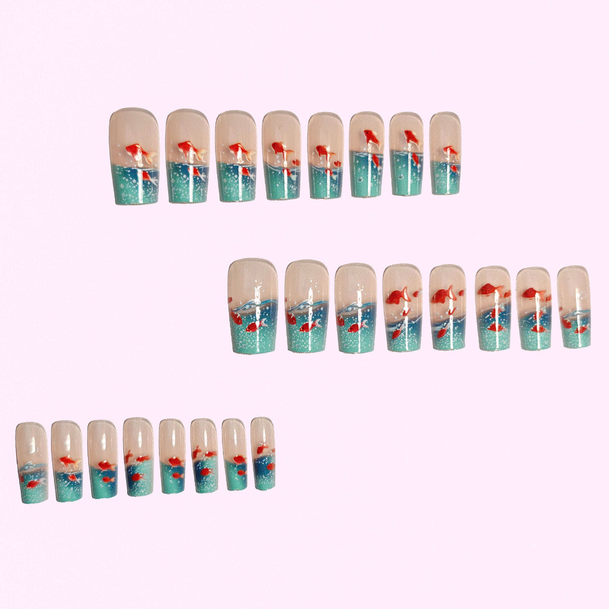 Siopsrl | Artifical nails with maritime goldfish design Siopsrl
