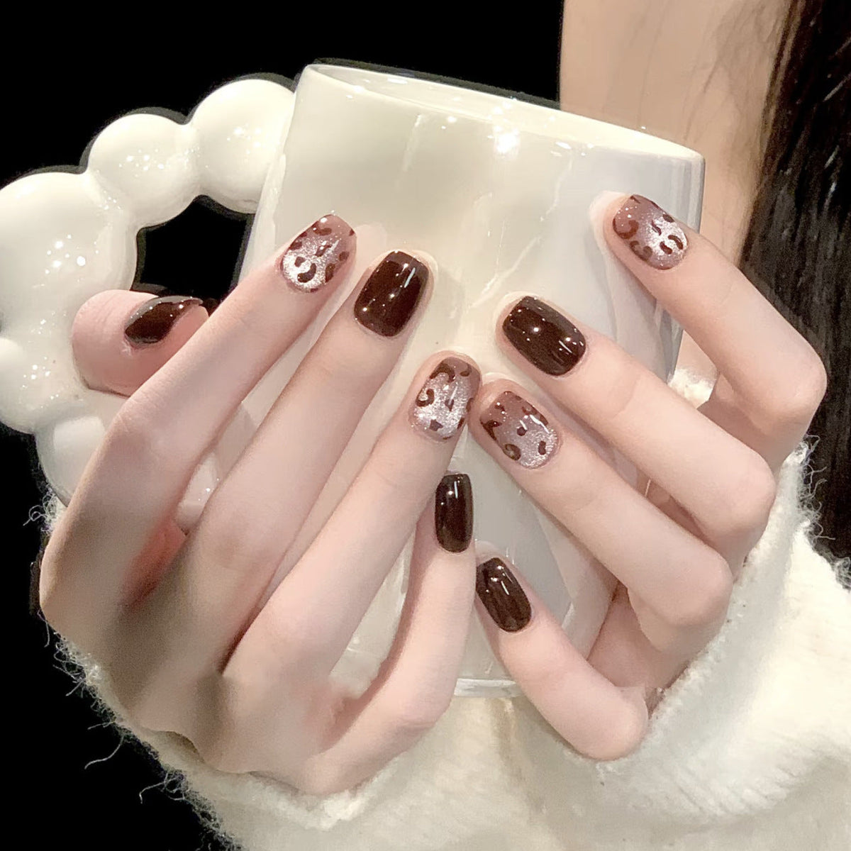 Siopsrl | Artistic Press-On Nail Set with Leopard Print and Glossy Finish Siopsrl