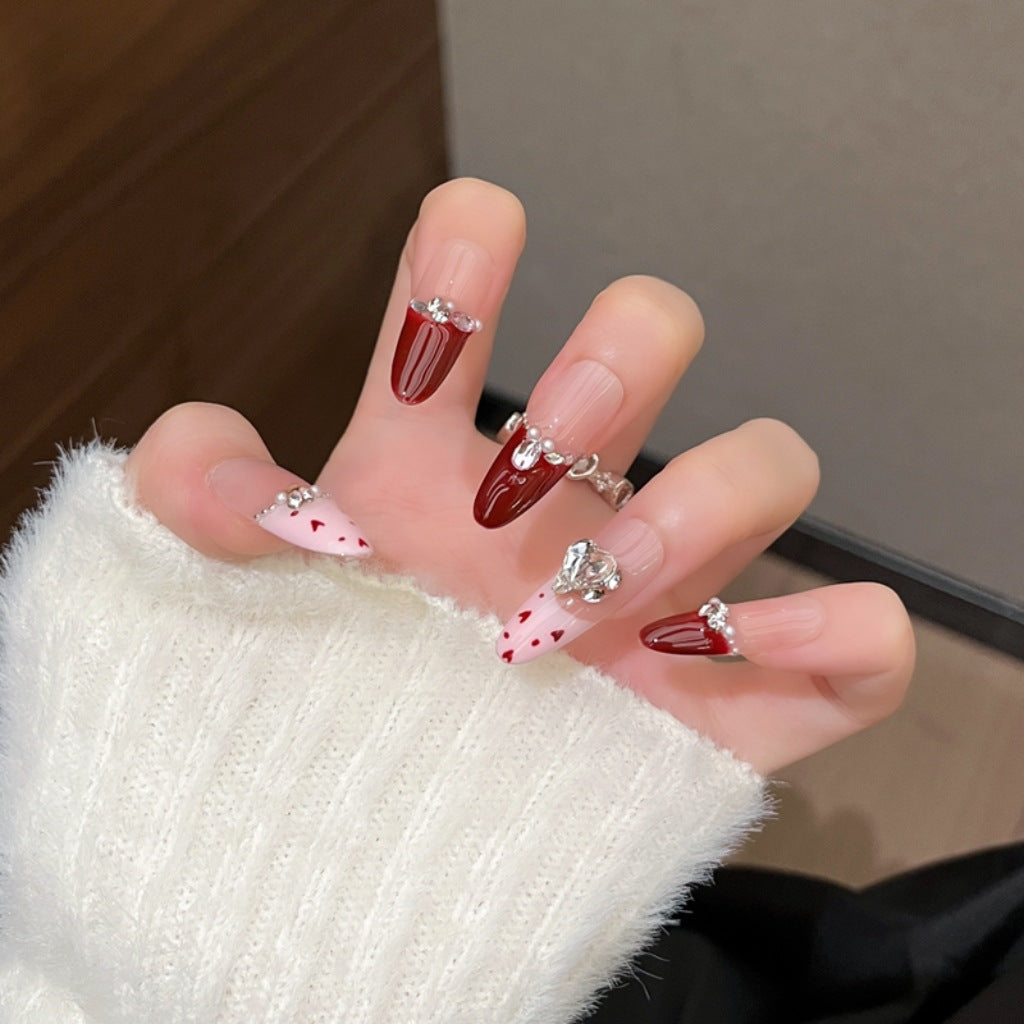 Siopsrl | Decorative Press-On Nails with Gem Accents Siopsrl