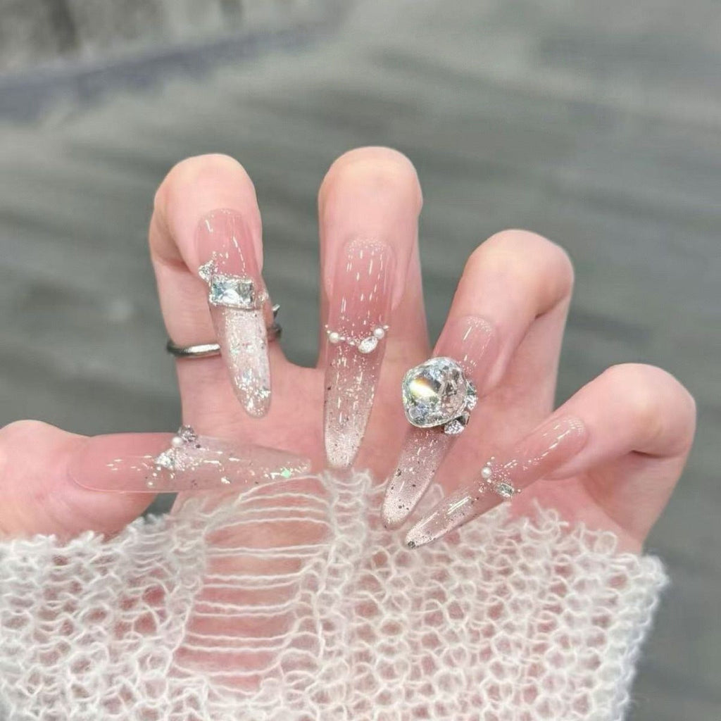 Siopsrl | Decorative Press-On Nails with Gem Accents Siopsrl