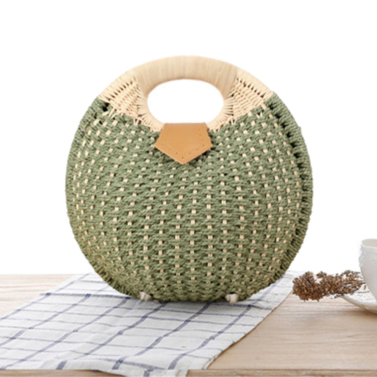 Siopsrl | Round straw bag with elegant leather handle Siopsrl