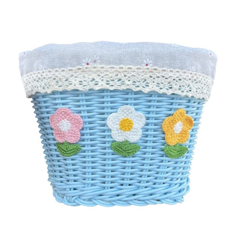 Floral Embroidered Woven Storage Basket Siopsrl