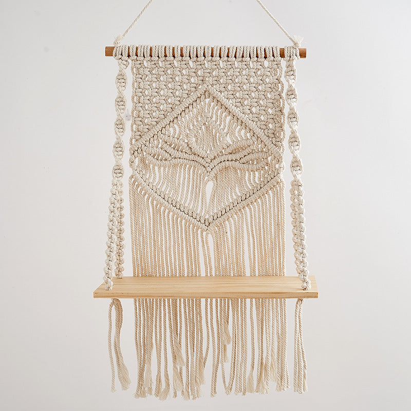 Macramé Hanging Shelf with Natural Wood Base Siopsrl