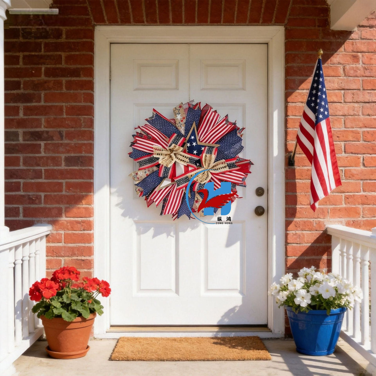 Siopsrl | Unisex nan more patriotic door wreath in star design made of wood and jute ribbons Siopsrl