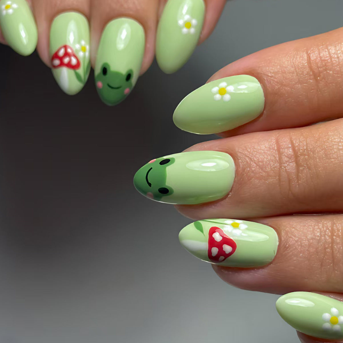 Siopsrl | Artificial nails with cute frog and flower design Siopsrl
