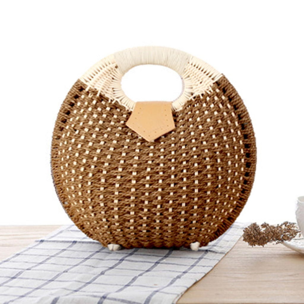 Siopsrl | Round straw bag with elegant leather handle Siopsrl