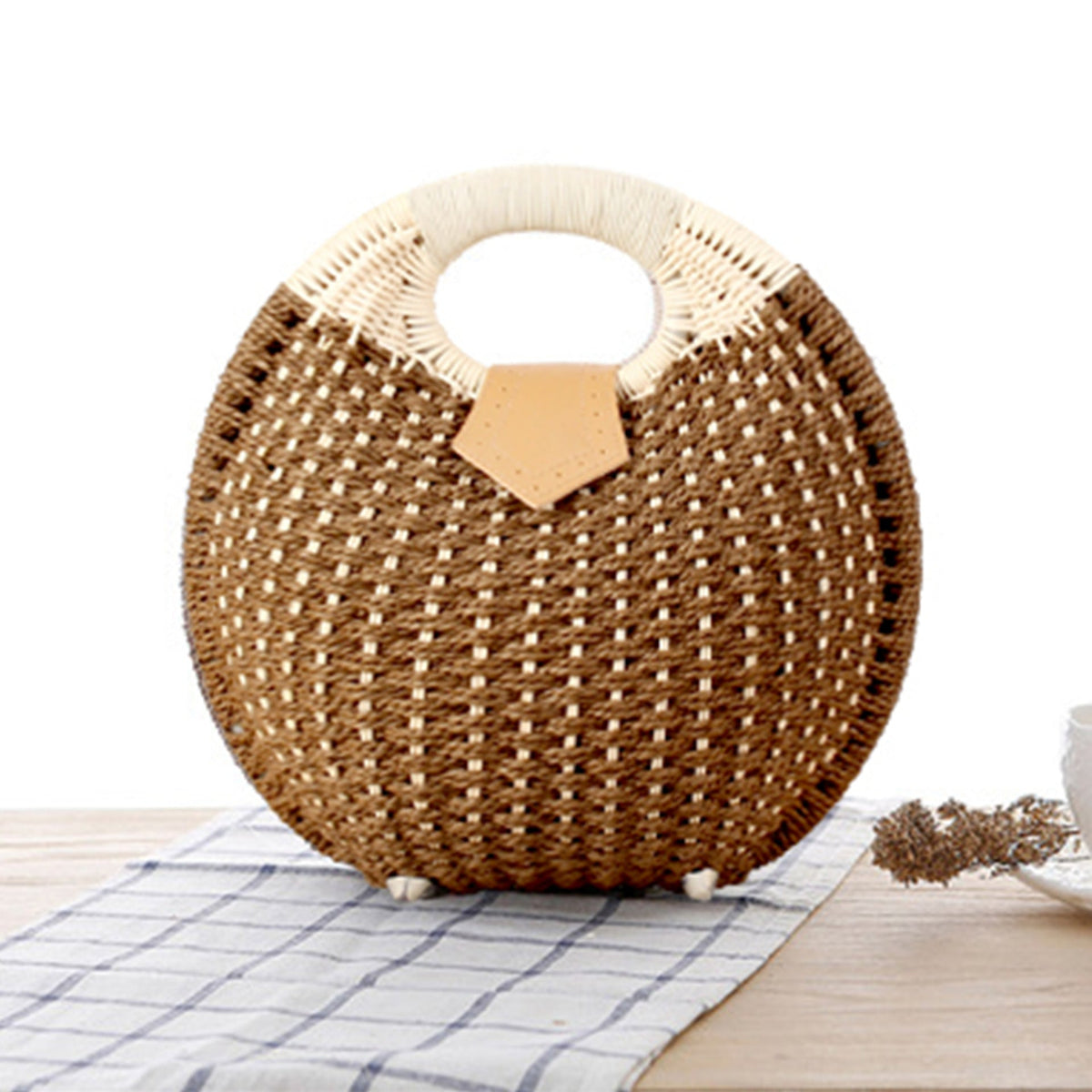 Siopsrl | Round straw bag with elegant leather handle Siopsrl
