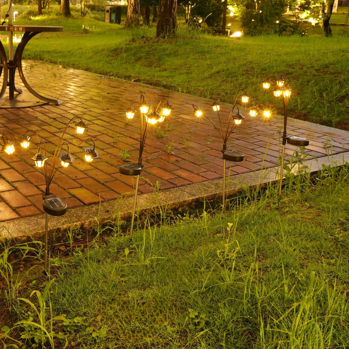 Decorative Multi-Head Solar Garden Stake Lanterns With Warm LED Siopsrl