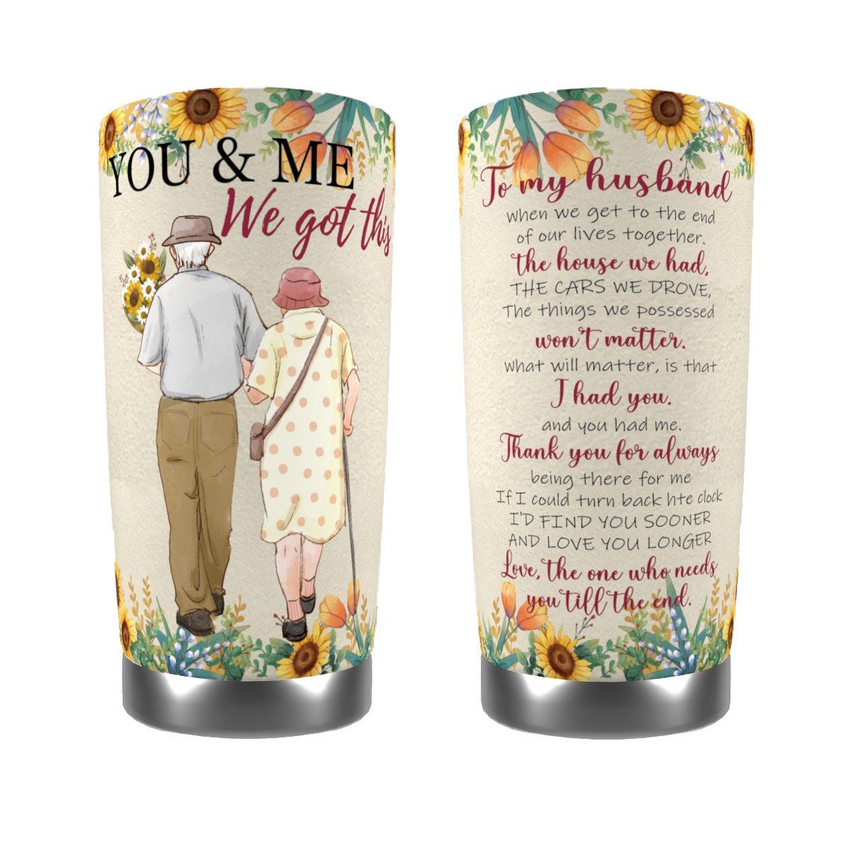 Siopsrl | Insulated Stainless Steel Travel Tumbler With Heartfelt Poem And Illustrated Elderly Couple Design