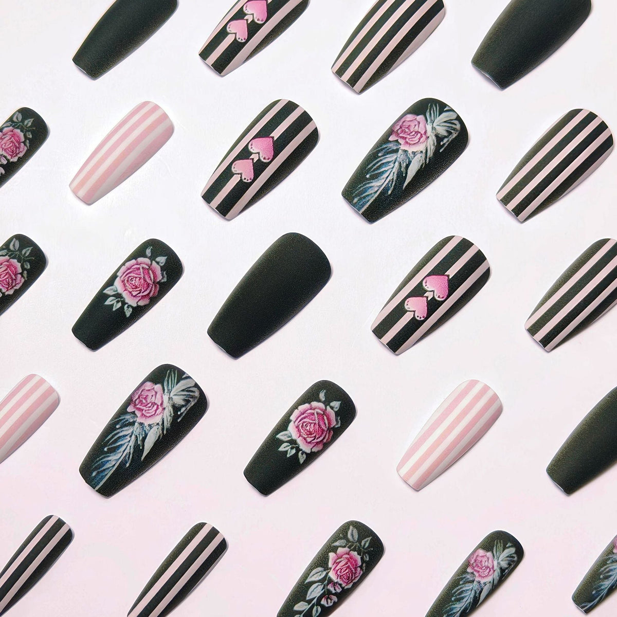Siopsrl | Artificial nails with romantic roses and heart designs Siopsrl