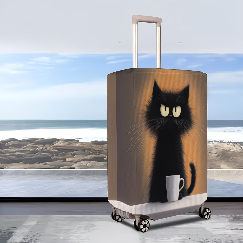 Siopsrl | Unisex non-elastic suitcase cover with cartoon cat motif and cup design, durable travel suitcase protection Siopsrl