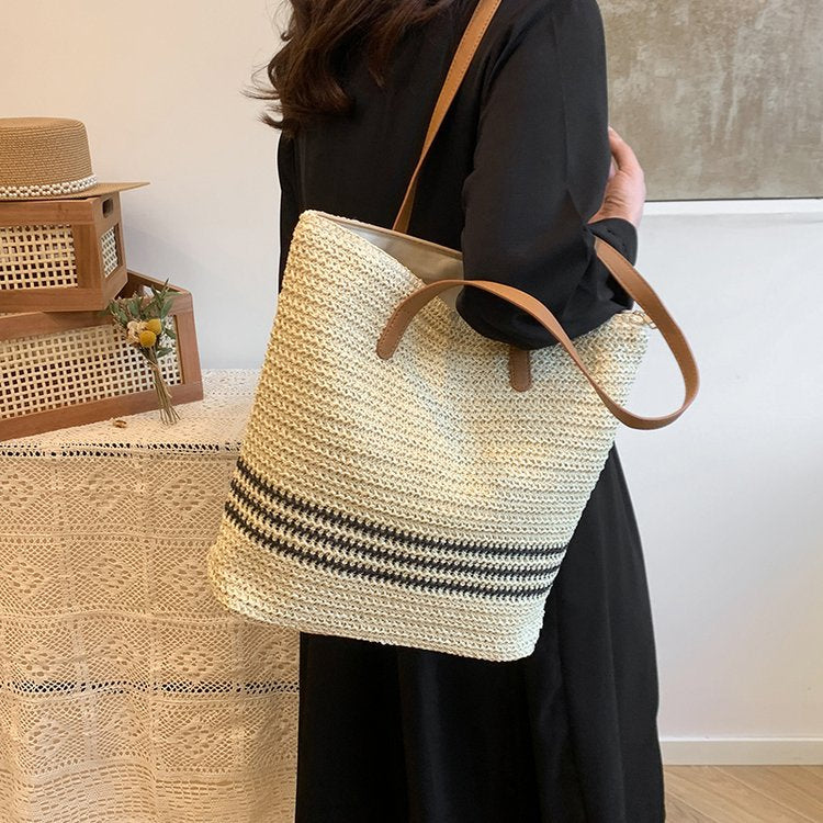 Siopsrl | Spacious fabric tote bag with leather handles Siopsrl