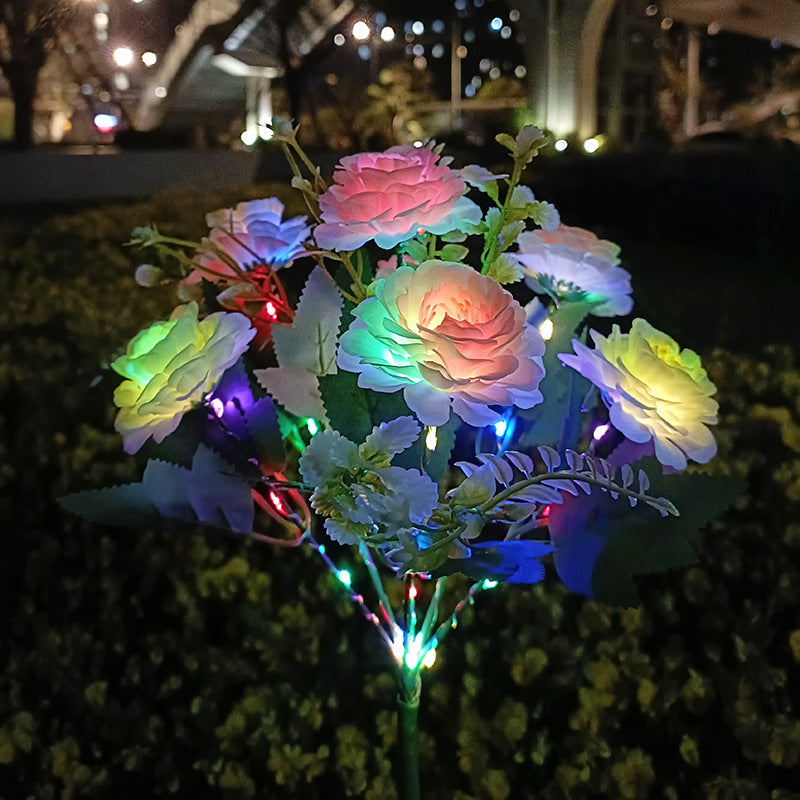 Realistic Artificial Peony Bouquet Solar Garden Stake With Dusk-To-Dawn LED And Adjustable Stem Siopsrl