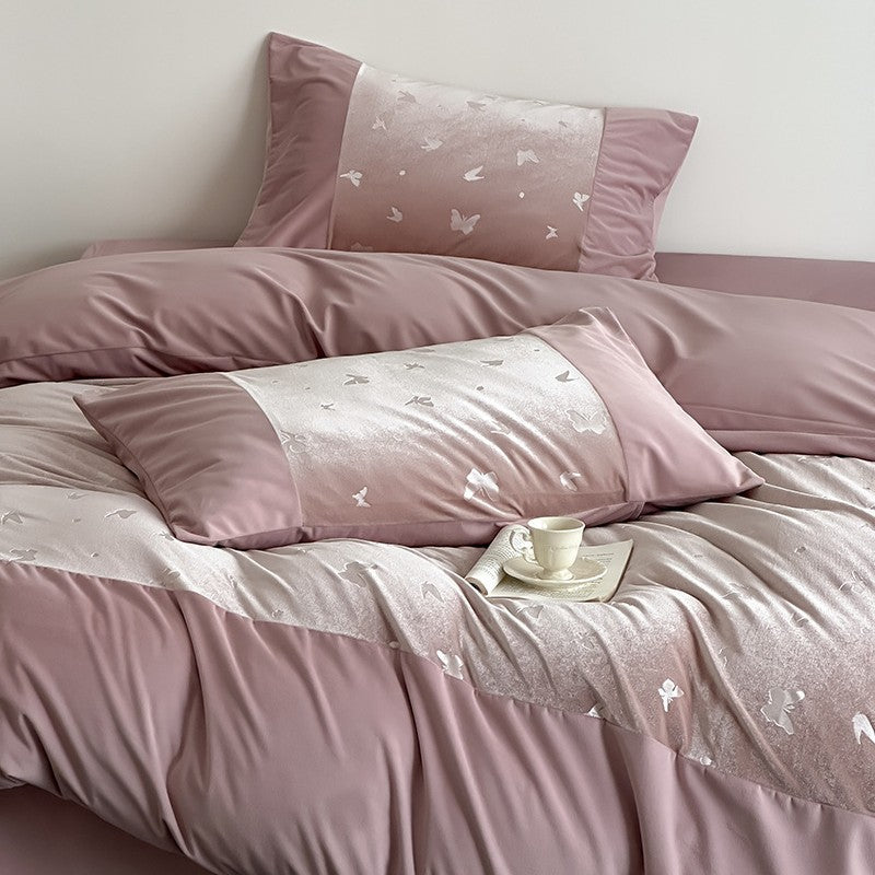 Luxurious bedding set with silk matte finish and butterfly jacquard