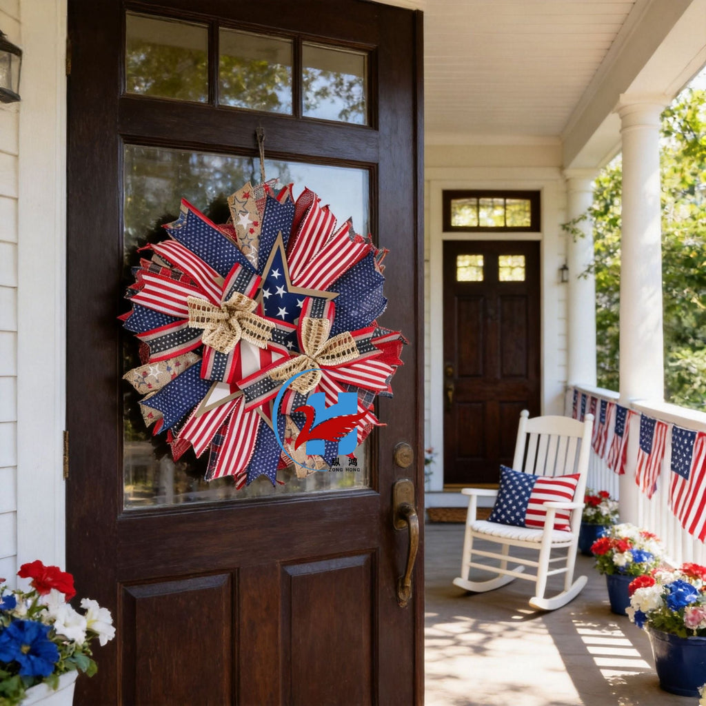 Siopsrl | Unisex nan more patriotic door wreath in star design made of wood and jute ribbons Siopsrl