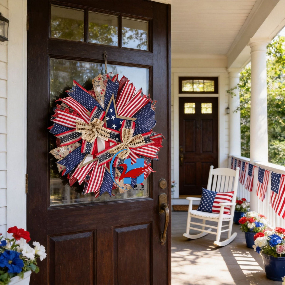 Siopsrl | Unisex nan more patriotic door wreath in star design made of wood and jute ribbons Siopsrl
