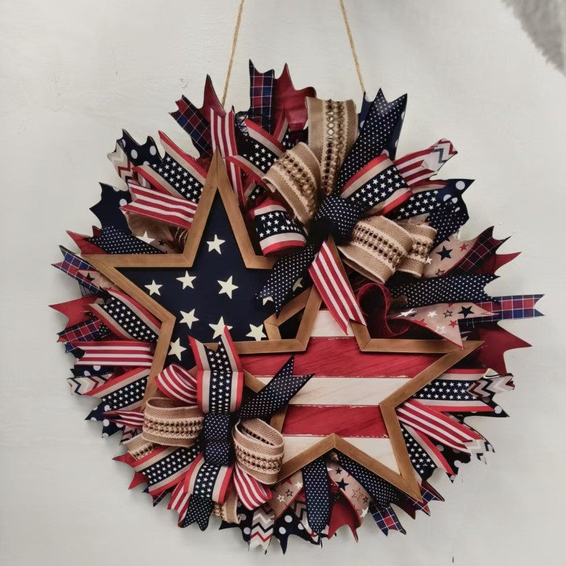 Siopsrl | Unisex nan more patriotic door wreath made of ribbon and wooden stars Siopsrl