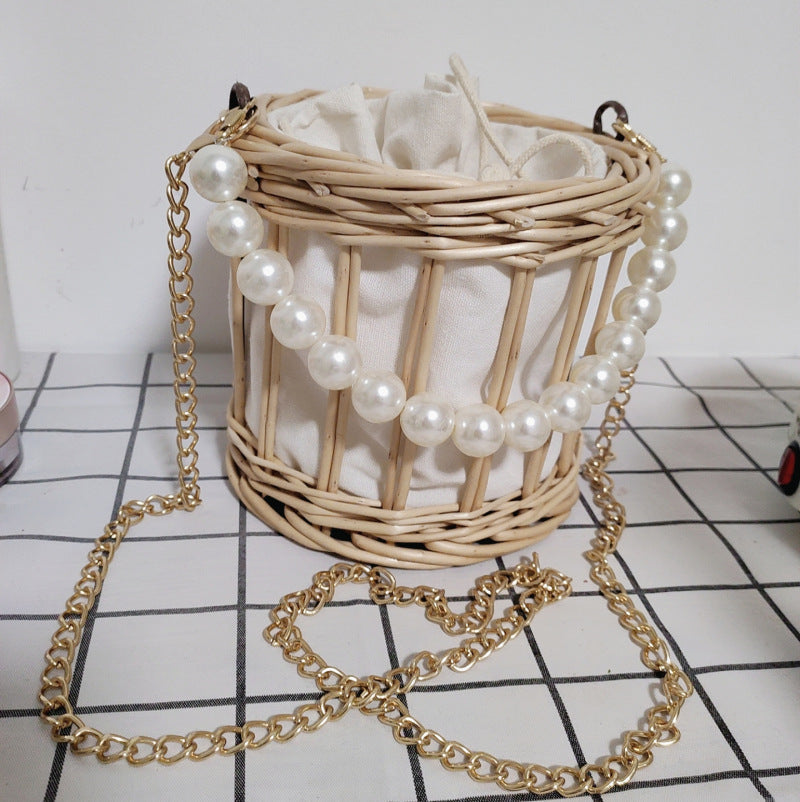 Women's basket bag with pearl jewelry closure Siopsrl