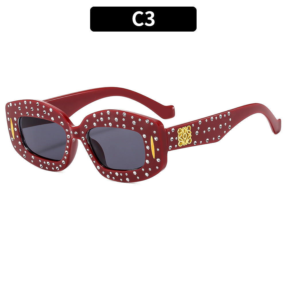 Siopsrl | Vintage-Inspired Rhinestone-Embellished Rectangle Sunglasses