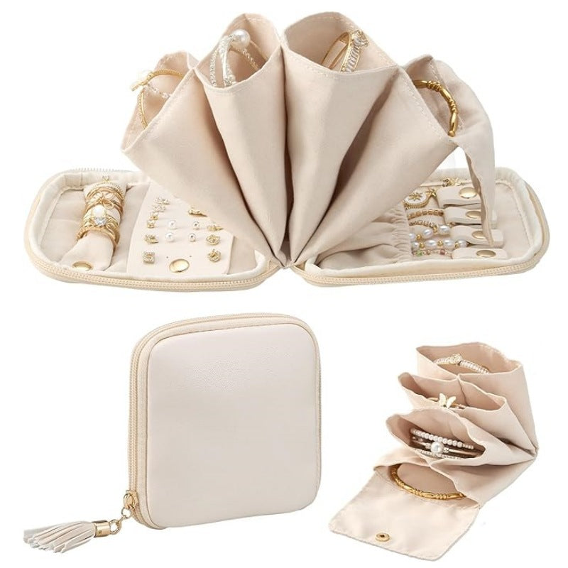 Travel Foldable Jewelry Organizer Case with Ring Rolls Earring Slots Necklace Hooks Siopsrl