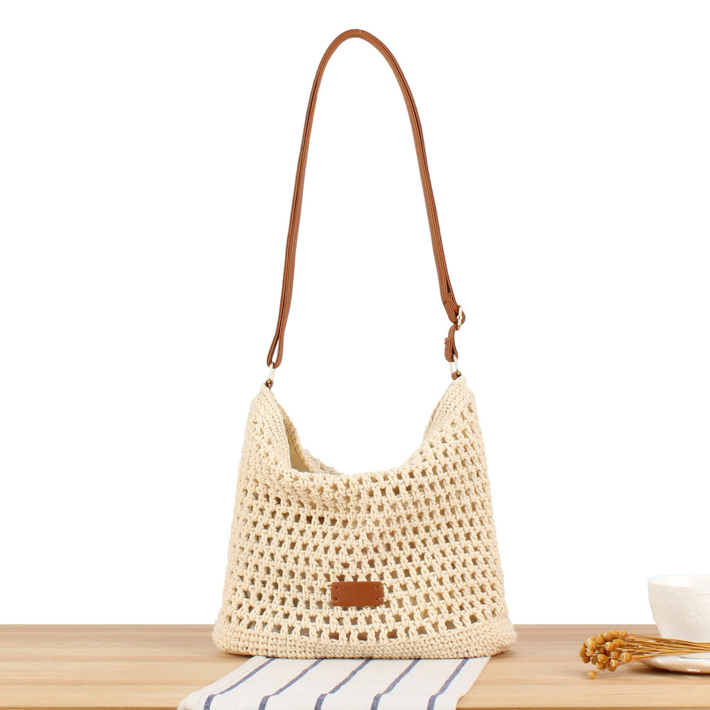 Siopsrl | Handbag made of hand-knotted natural material with leather accents Siopsrl