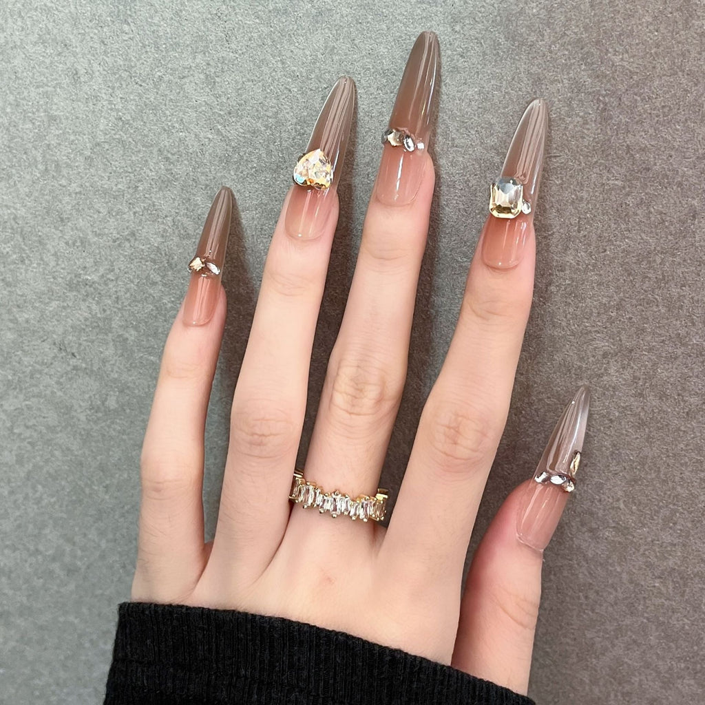 Siopsrl | Decorative Press-On Nails with Gem Accents Siopsrl