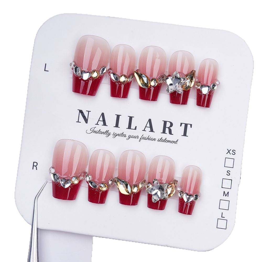 Siopsrl | Elegant Artificial Nails with Shimmering Gradient Color and Floral Accents Siopsrl