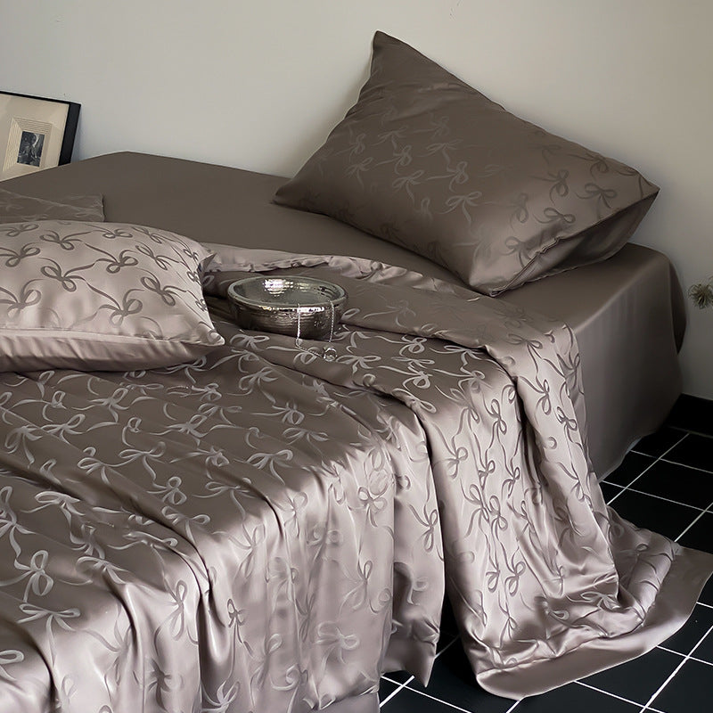 Premium Satin bedding set with fine jacquard relief and silky matte finish
