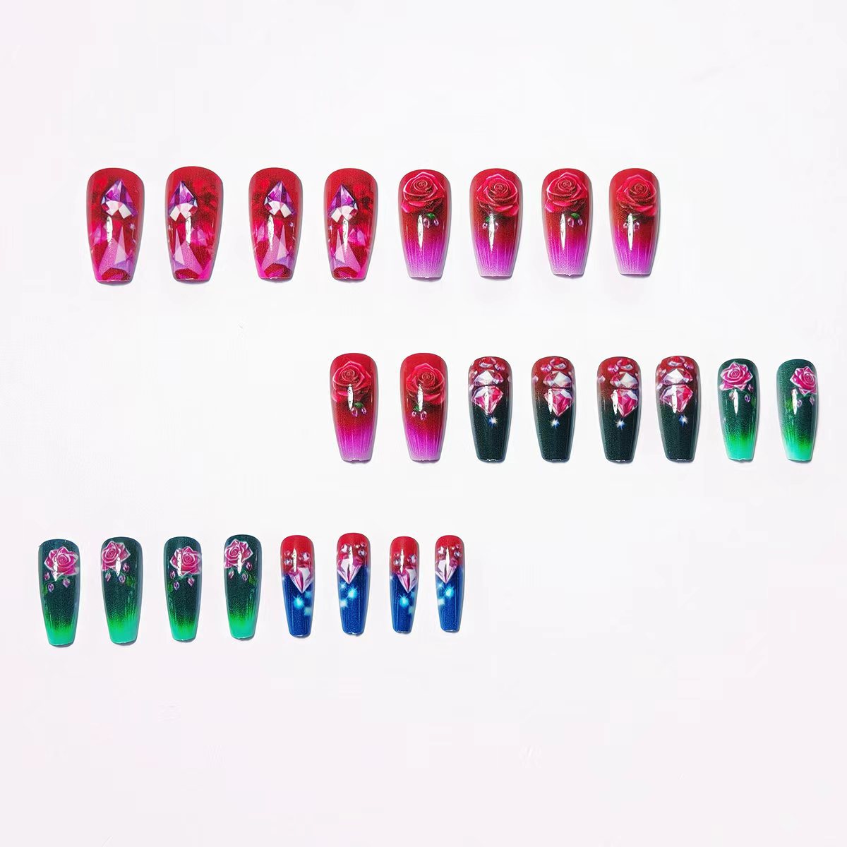 Siopsrl | Artificial nails with floral and glittering accents Siopsrl