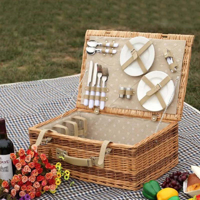 Rustic picnic basket with dish set Siopsrl
