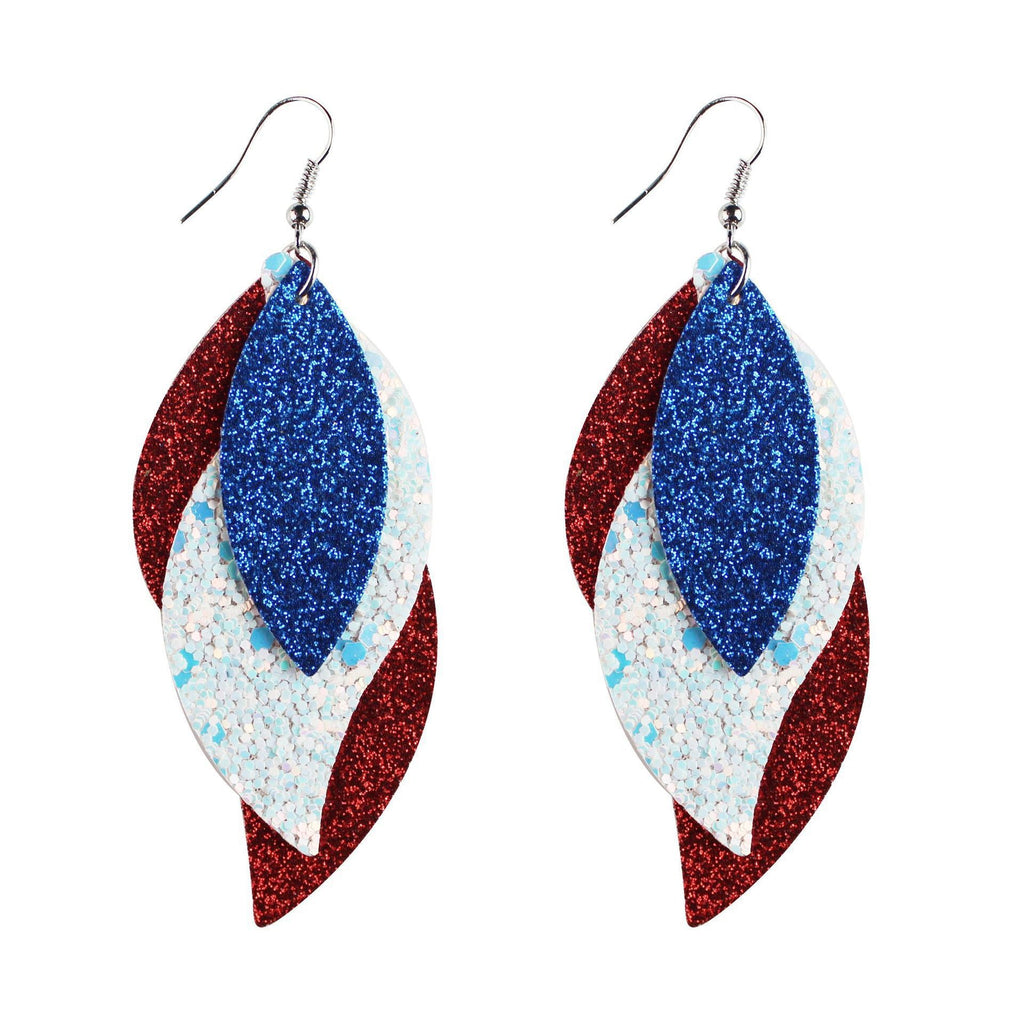 Women's star stripe print faux leather drop earrings with fishhook Siopsrl