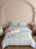Bedding set made of linen-cotton blend with ruffled pillow and floral embroidery Bowlift